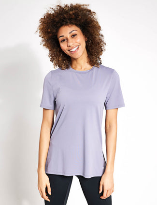 Scoop Neck Mesh Back T-Shirt - Lavender Grey