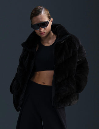 Sportswear Windpuffer Loose Faux Fur Jacket - Black/White