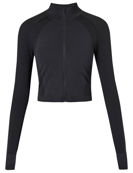 Sweaty Betty Athlete Crop Seamless Gym Zip Up - Blackimage8- The Sports Edit