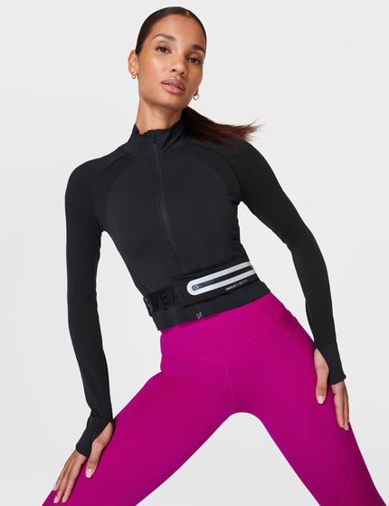 Sweaty Betty Athlete Crop Seamless Gym Zip Up - Blackimage3- The Sports Edit