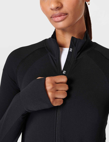 Sweaty Betty Athlete Crop Seamless Gym Zip Up - Blackimage4- The Sports Edit