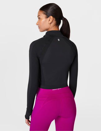 Athlete Crop Seamless Gym Zip Up - Black