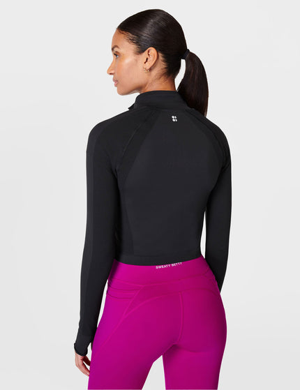 Sweaty Betty Athlete Crop Seamless Gym Zip Up - Blackimage2- The Sports Edit