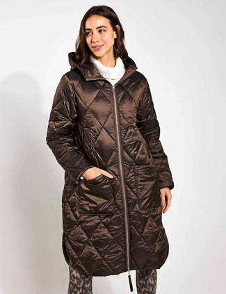 Frisco Long Quilt Jacket - Coffee Quartz Metallic