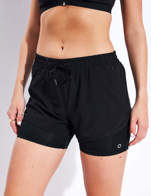 Woven Layered Gym Shorts - Black