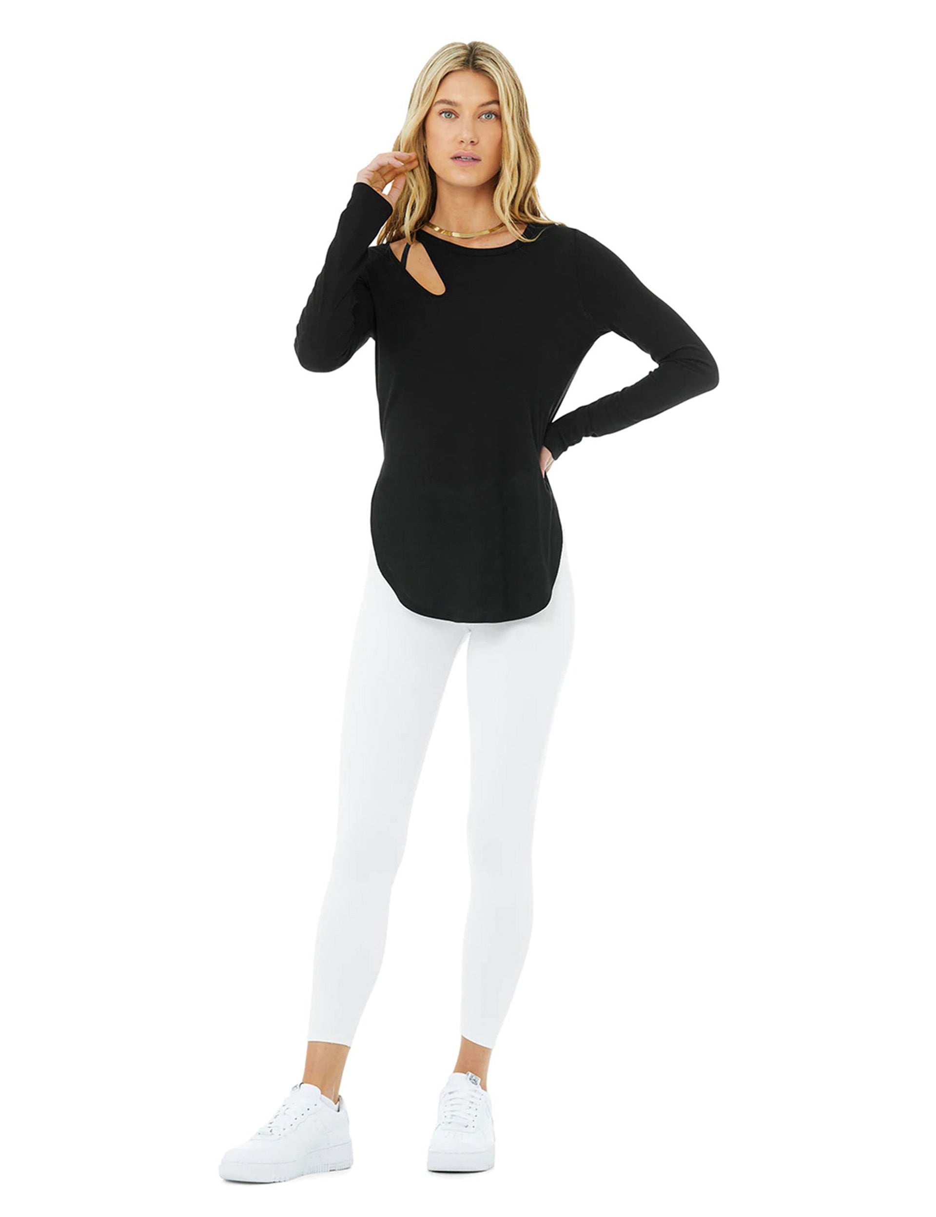 Alo Yoga Ribbed Peak Long Sleeve - Blackimage6- The Sports Edit