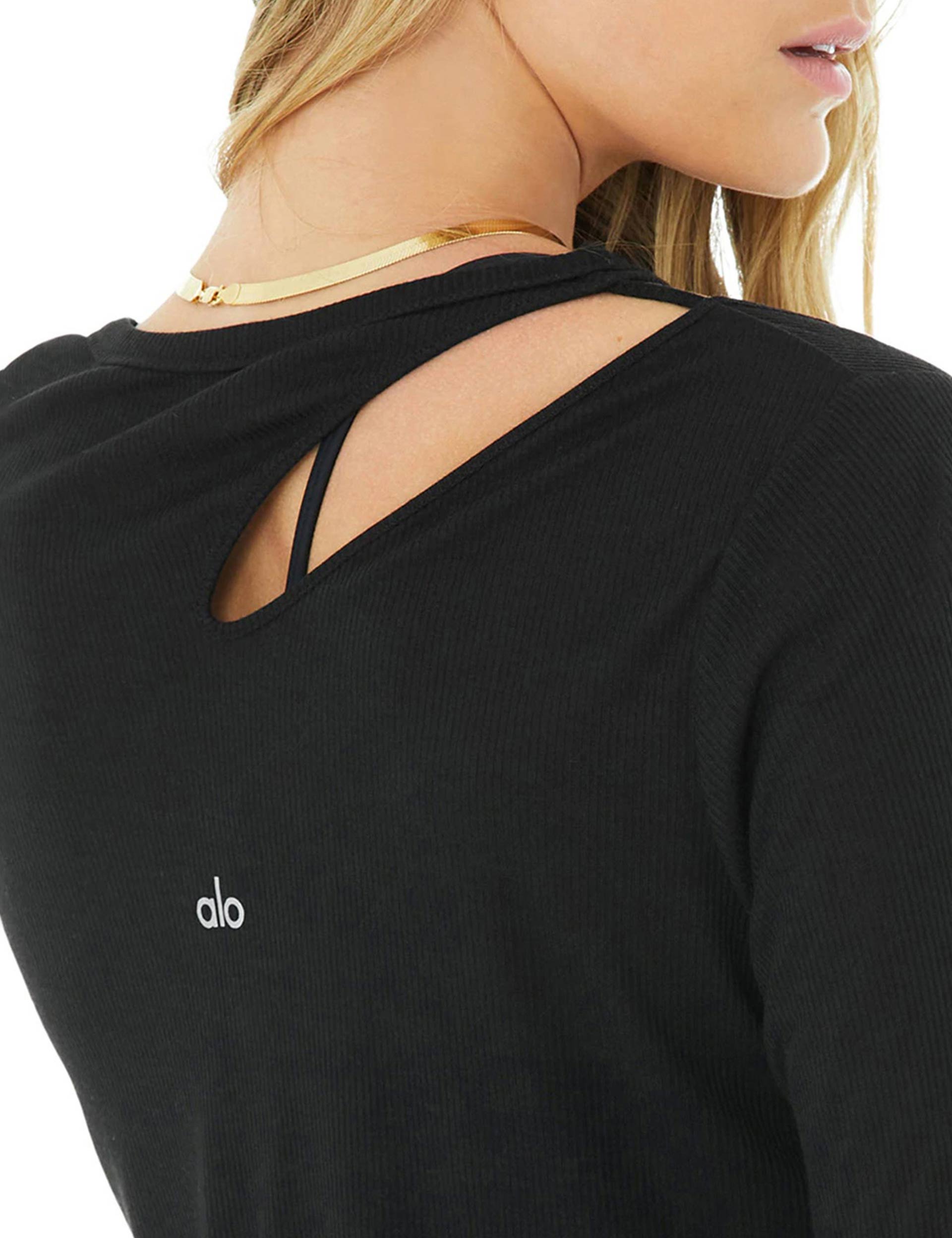 Alo Yoga Ribbed Peak Long Sleeve - Blackimage5- The Sports Edit