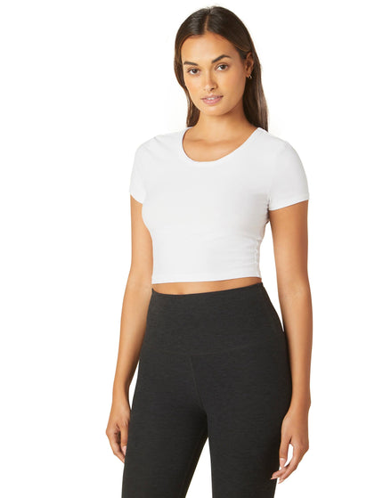 Beyond Yoga Featherweight Perspective Cropped Tee - Cloud Whiteimage3- The Sports Edit