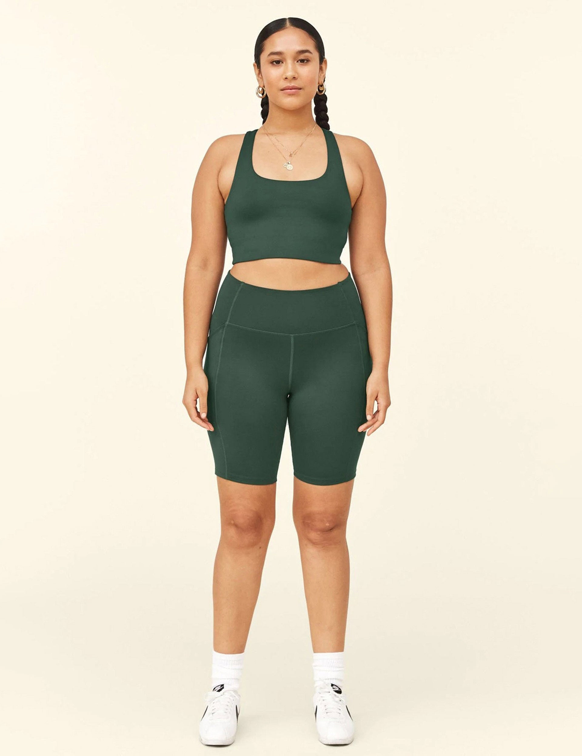Girlfriend Collective High Waisted Pocket Bike Short - Mossimage5- The Sports Edit