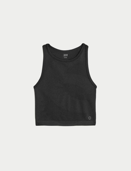Goodmove Scoop Neck Seamless Fitted Crop Top - Blackimage6- The Sports Edit